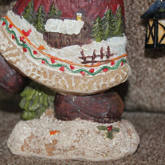 Vintage Santa Claus Figurine Resin Rustic Cabin Bells Lantern 6" Holiday Decor - Picture 3 of 9
